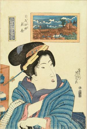 Keisai Eisen: A portrait of a beauty at Kurumaya, Shiba, from - Hara Shobō