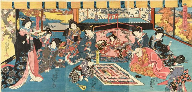 歌川国貞: A scene of the play Koinyobo somewake tazuna, triptych, c.1848 - 原書房