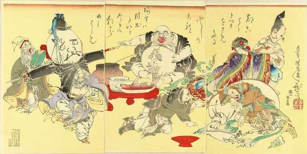 Tsukioka Yoshitoshi: Seven deities, triptych, 1882 - Hara Shobō