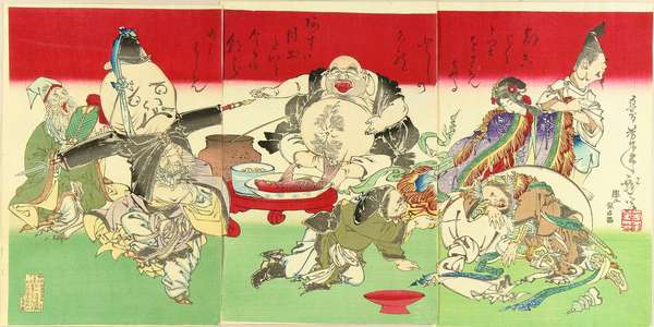 Tsukioka Yoshitoshi: Seven deities, triptych, 1882 - Hara Shobō