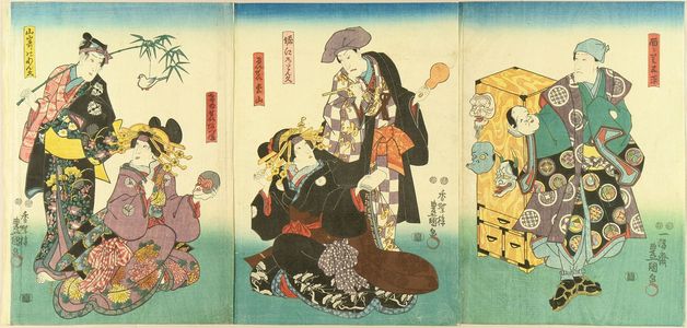 Utagawa Kunisada: A scene of a kabuki performance, triptych, 1850 - Hara Shobō