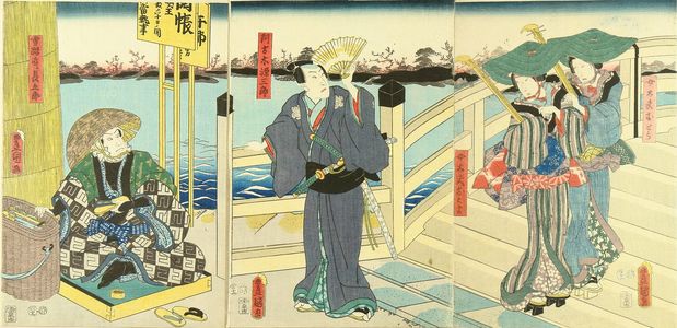 Utagawa Kunisada: A scene of a kabuki performance, triptych, 1855 - Hara Shobō