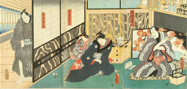 歌川国貞: A scene of a kabuki performance, triptych, 1855 - 原書房