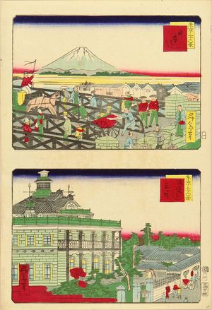 Ikkei: An uncut sheet with view of Nihonbashi, and Kaiunbashi Mitsui House, from - Hara Shobō