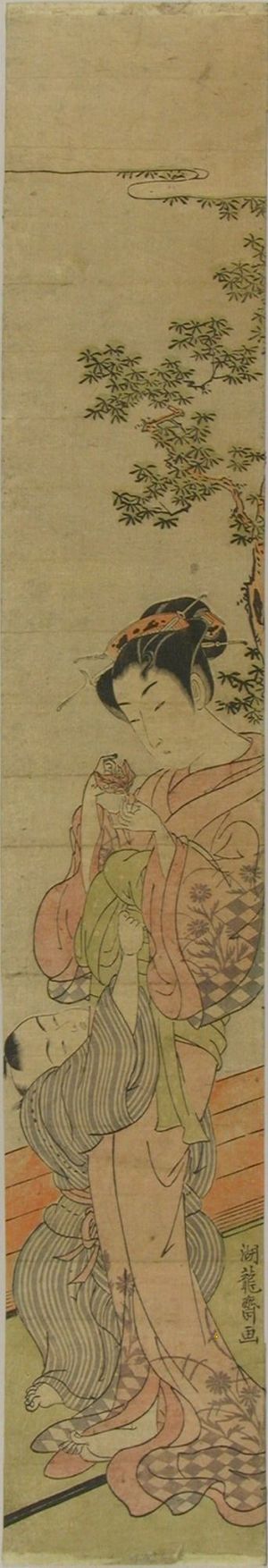 磯田湖龍齋: A beauty holding a Chinese lantern and a child, - 原書房