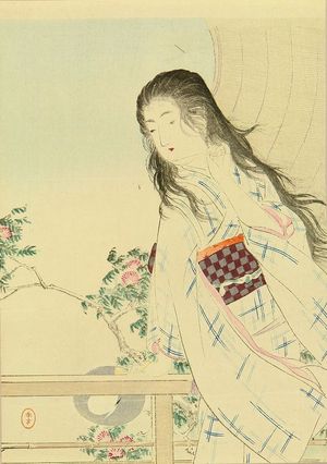 Mizuno Toshikata: Frontispiece of a novel, from - Hara Shobō