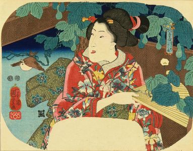 Utagawa Kuniyoshi: A beauty holding a fan, titled - Hara Shobō