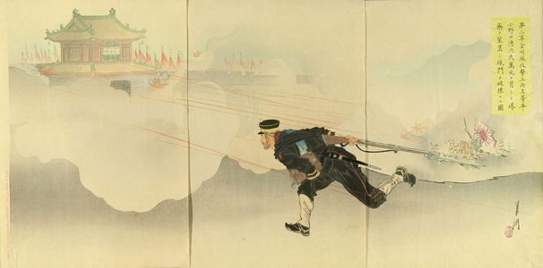 GEKKO: A scene of Sino-Japan war, triptych, 1895 - Hara Shobō