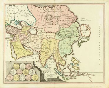 無款: Map of Japan and Asia, copperplate, hand-applied color, c.1600 - 原書房