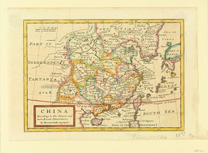 Herman Moll: Map of China, copperplate, hand-applied color, c.1730 - 原書房