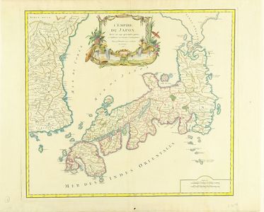 Robert de Vaugondy: Map of Japan, copperplate, hand-applied color, 1750 - 原書房