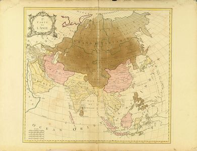 無款: Map of Japan and Asia, copperplate, hand-applied color, 1755 - 原書房