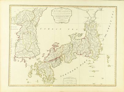 Kempfer & Portuguese: Map of Japan and Korea, copperplate, hand-applied color, 1794 - 原書房
