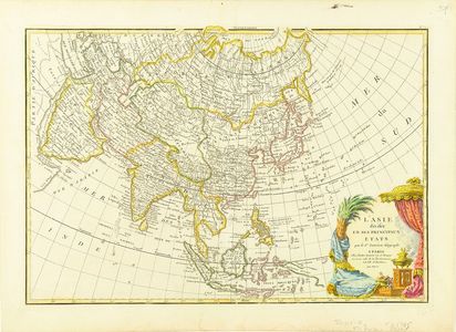 Jean Janvier: Map of Japan and Asia, copperplate, hand-applied color, hand-applied color, c.1785 - 原書房