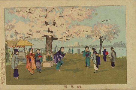 Kobayashi Kiyochika: Cherry blossoms at Mukojima, from - Hara Shobō