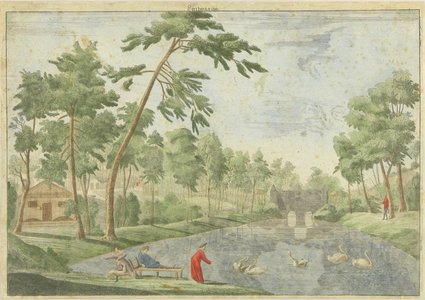 司馬江漢: Serpentine Pond, copperplate with hand-applied colors, c.1786 - 原書房