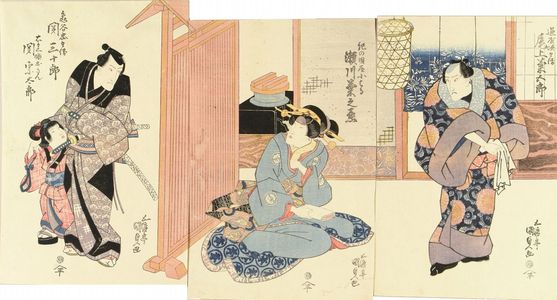 Utagawa Kunisada: A scene of a kabuki performance, triptych, 1824 - Hara Shobō