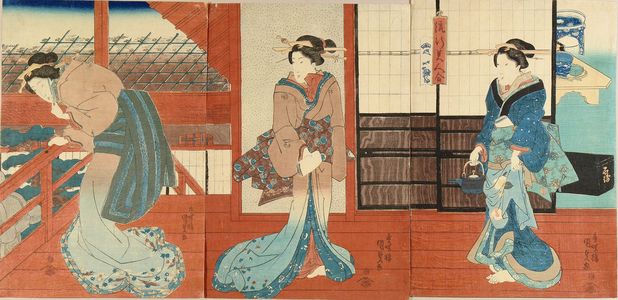 Utagawa Kunisada: Beauties in a restaurant, titled - Hara Shobō