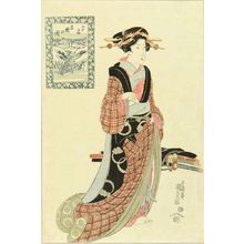 Japanischer Druck "A beauty standing by swords, c.1823" von Utagawa Kunisada, 歌川国貞 (KUNISADA)