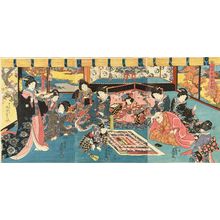 Utagawa Kunisada: A scene of the play Koinyobo somewake tazuna, triptych, c.1848 - Hara Shobō