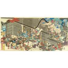 YOSHITORAO: Night attack at Horikawa, triptych, c.1847 - Hara Shobō