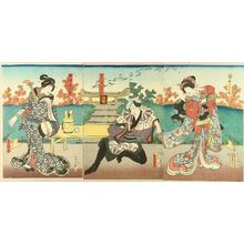Utagawa Kunisada: A scene of a kabuki performance, triptych, 1853 - Hara Shobō