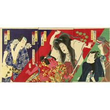 Toyohara Kunichika: A scene of a kabuki performance, triptych, 1898 - Hara Shobō