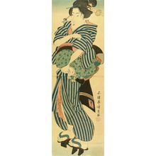 Japanese Print "A full-length portrait of a beauty holding a towel, vertical diptych, c.1818" by Utagawa Kunisada, 歌川国貞 (KUNISADA)