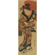 Utagawa Kunisada: A beauty holding an umbrella, vertical diptych, c.1829 - Hara Shobō