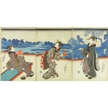 歌川国貞: Three beauties viewing the moon, triptych, c.1844 - 原書房