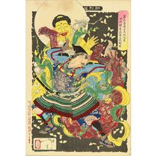 無款: Gamo Sadahide's servant, Toki Motosada, hurling a demon king to the ground at Mount Inoha, from - 原書房