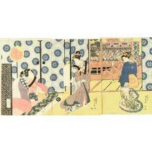 Utagawa Kunisada, 歌川国貞 (KUNISADA)による浮世絵「Dance performance at Bizen-ya, Furuichi, Ise Province, triptych, c.1830」