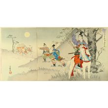 ROSETSU: Kusunoki Masatsura saves the poet Ben no naiji at Kawachi, triptych, 1897 - Hara Shobō