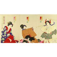 Utagawa Kunisada: A scene of a kabuki performance, triptych, 1898 - Hara Shobō