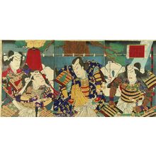 Toyohara Kunichika: A scene of a kabuki performance, triptych - Hara Shobō