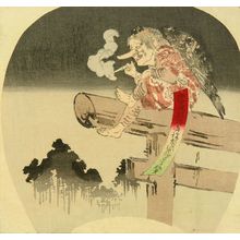 GEKKO: A tengu smoking on a shrine gate, c.1890 - Hara Shobō