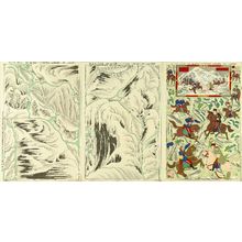 UNSIGNED: A miniature scenery model of a scene of Japan Russo War, three sheets, complete, 1904 - 原書房