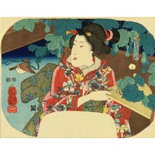 歌川国芳: A beauty holding a fan, titled - 原書房