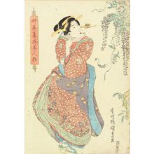 歌川国貞: A beauty standing by wisteria, c.1830 - 原書房