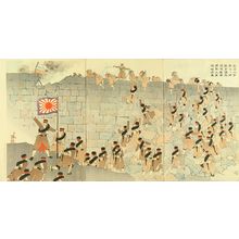 小林清親: A scene of Sino-Japan war, triptych, 1904 - 原書房