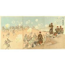 小林清親: A scene of Japan-Russo war, triptych, 1904 - 原書房