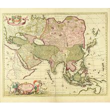 Unknown: Map of Japan and Asia, copperplate, hand-applied color, 1659 - Hara Shobō