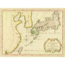 M. Bellin: Map of Japan and China, copperplate, hand-applied color, 1740 - 原書房