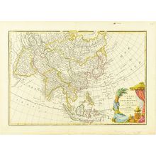 Jean Janvier: Map of Japan and Asia, copperplate, hand-applied color, hand-applied color, c.1785 - 原書房