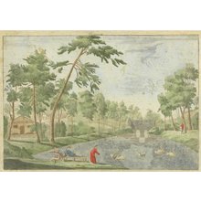 司馬江漢: Serpentine Pond, copperplate with hand-applied colors, c.1786 - 原書房