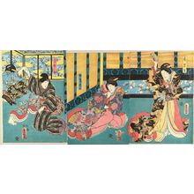 Utagawa Kunisada: A scene of a kabuki performance, triptych, 1852 - Hara Shobō