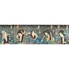 Toyohara Kunichika: Portraits of five actors in snow, titled - Hara Shobō