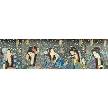 Toyohara Kunichika, 豊原国周 (KUNICHIKA)による浮世絵「Portraits of five actors in snow, titled」