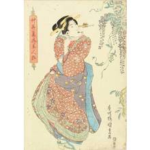 Japanese Print "A beauty standing by wisteria, c.1830" by Utagawa Kunisada, 歌川国貞 (KUNISADA)