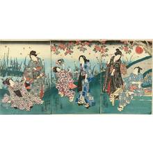 Utagawa Kunisada: Beauties viewing fireflies, triptych, c.1848 - Hara Shobō